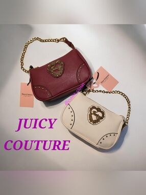 1 Pc Soft White Juicy Couture "In Her Juicy Era" Heart-Emblem Chain Shoulder Bag